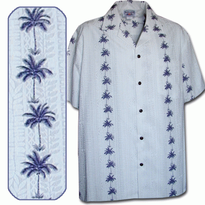 Белая мужская хлопковая гавайская рубашка (гавайка) производства США с изображением пальм Tropical Shirts Navy Coconut Tree Panels, фото
