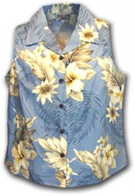 Женская гавайская рубашка без рукавов Pacific Legend Luau Ladies Sleevless Hawaiian Shirts - 342-3162 Blue, фото