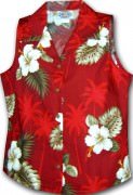 Pacific Legend Hibiscus Island Ladies Sleevless Hawaiian Shirts - 342-2798 Red