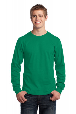 Зеленая хлопковая футболка с длинным рукавом Port & Company Long Sleeve Core Cotton Tee Kelly PC54LSK, фото