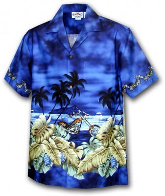 Темно-синяя мужская гавайская рубашка пальмами Pacific Legend Men's Border Hawaiian Shirts 440-2846 Navy, фото
