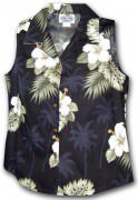 Pacific Legend Hibiscus Island Ladies Sleevless Hawaiian Shirts - 342-2798 Black