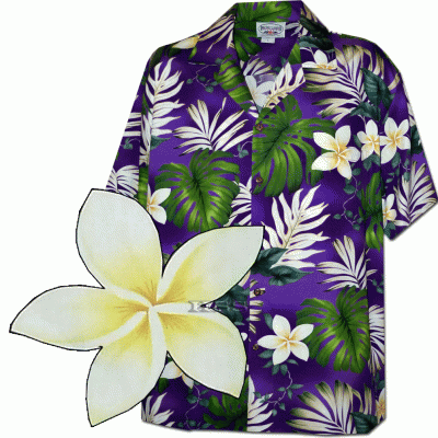 Пурпурная мужская хлопковая гавайская рубашка (гавайка) производства США с изображением цветов монстеры Tropical Monstera Hawaiian Shirt, фото