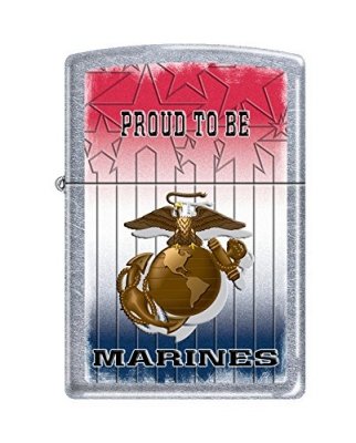 Зажигалка Zippo (Зиппо) бензиновая с изображением логотипа Корпуса Морской Пехоты США и надписью "Proud to be Marines", фото