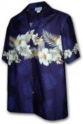 Pacific Legend Men's Border Hawaiian Shirts - 440-3545 Navy