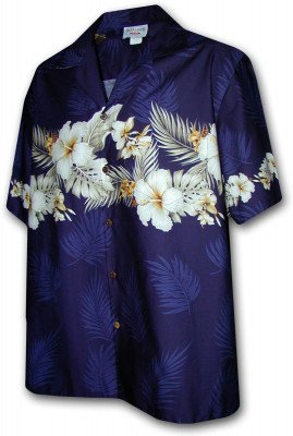 Темно-синяя мужская гавайская рубашка с архидеями Legend Men's Border Hawaiian Shirts - 440-3545 Navy, фото