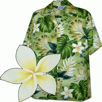 Серовато-зеленая мужская хлопковая гавайская рубашка (гавайка) производства США с изображением цветов монстеры Tropical Monstera Hawaiian Shirt, фото