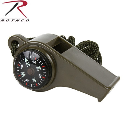 Свисток спасательный с компасом и термометром оливковый Rothco Super Whistle with Compass and Thermometer Olive Drab 9401, фото