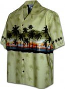Pacific Legend Men's Border Hawaiian Shirts - 440-3511 Sage