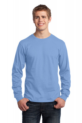 Светло-голубая хлопковая футболка с длинным рукавом Port & Company Long Sleeve Core Cotton Tee Light Blue PC54LSLB, фото