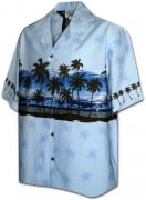 Pacific Legend Men's Border Hawaiian Shirts - 440-3511 Blue