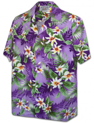 Лиловая мужская гавайская рубашка (гавайка) производства США с цветами гибискуса Pacific Legend 410-3978 Purple, фото
