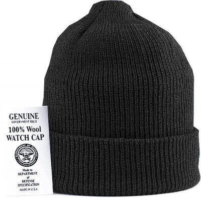 Американская вязаная шерстяная черная шапка WiscKnit® Genuine USN Wool Watch Cap Black 8492, фото