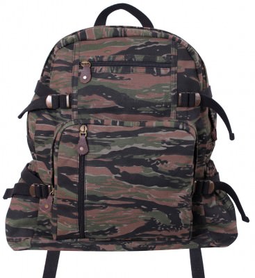 Хлопковый винтажный тигровый камуфляж рюкзак Rothco Jumbo Vintage Canvas Backpack Tiger Stripe Camo 9712, фото