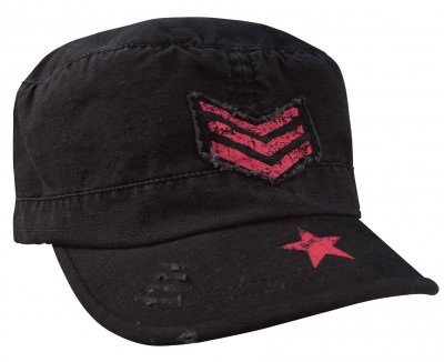 Женская винтажная кепка с шевроном сержанта и звездой Rothco Women's Adjustable Vintage Fatigue Cap Black 1149, фото