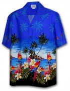 Pacific Legend Men's Border Hawaiian Shirts 440-3468 Blue