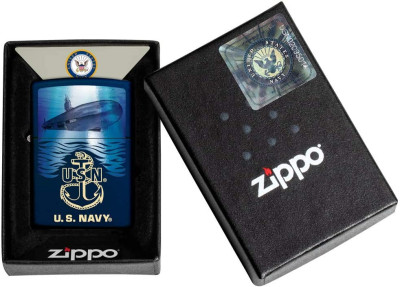 Зажигалка Зиппо темно-синяя с подводной лодкой Zippo US Navy Lighter Navy Matte Submarine, фото