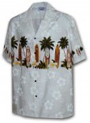 Pacific Legend Men's Border Hawaiian Shirts 440-3466 White