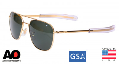 Очки пилота золотая оправа зеленые линзы American Optical Original Pilots Sunglasses 57 mm Green / Gold Frame 10724, фото
