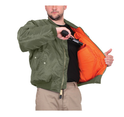 Лётная серо-зеленая куртка с карманом для скрытого ношения оружия Rothco Concealed Carry MA-1 Flight Jacket Sage Green 77450, фото