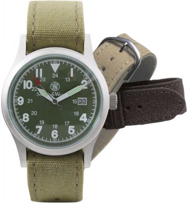 Кварцевые оливковые часы милитари образца Smith & Wesson Military Watch Set Olive Drab 4314, фото