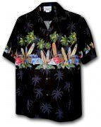 Pacific Legend Men's Border Hawaiian Shirts - 440-3313 Black