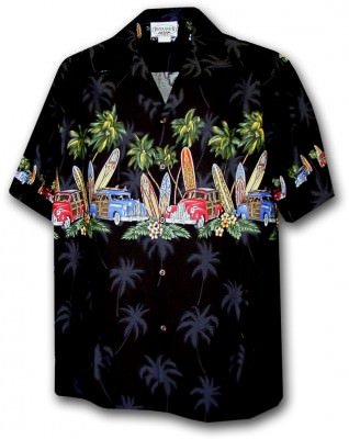 Гавайская рубашка Pacific Legend Men's Border Hawaiian Shirts - 440-3313 Black, фото
