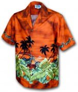 Pacific Legend Men's Border Hawaiian Shirts 440-2846 Rust