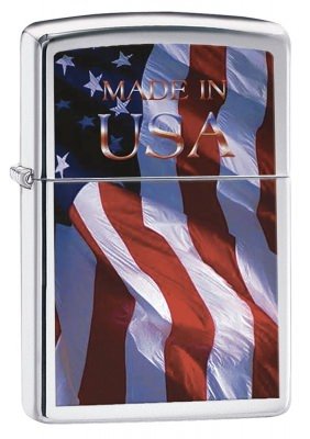 Зажигалка с американским флагом Zippo American Flag Lighters Brushed Chrome Made in USA, фото