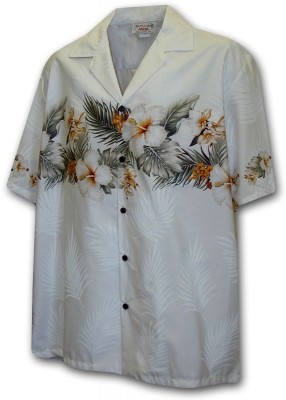 Гавайская рубашка Pacific Legend Men's Border Hawaiian Shirts - 440-3545 White, фото