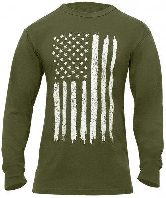Оливковая футболка с длинным рукавом и флагом США Rothco US Flag Long Sleeve T-Shirt Olive Drab 10331, фото