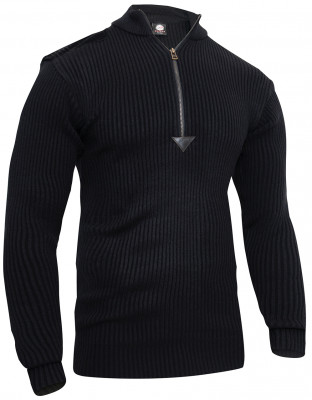 Винтажный черный свитер Rothco Quarter Zip Acrylic Commando Sweater Black 3390, фото