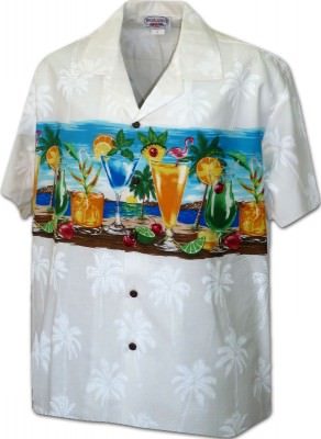 Гавайская рубашка Pacific Legend Men's Border Hawaiian Shirts - 440-3864 White, фото