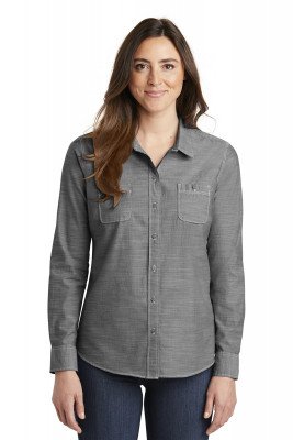 Женская рубашка Port Authority® Ladies Slub Chambray Shirt Grey LW380, фото