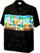 Pacific Legend Men's Border Hawaiian Shirts - 440-3864 Black