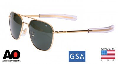 Очки пилота золотая оправа зеленые линзы American Optical Original Pilots Sunglasses 55mm Green / Gold Frame 10724, фото