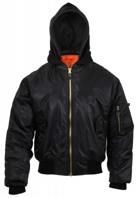 Куртка летная с трикотажным капюшоном черная Rothco Hooded MA-1 Flight Jacket 7400, фото