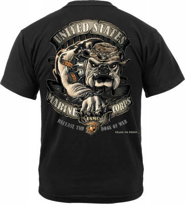 Футболка с бульдогом Морской Пехоты США Black Ink® Printed T-Shirt - Black (Release The Dogs Of War) 80330, фото