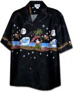 Pacific Legend Men's Border Hawaiian Shirts - 440-3725 Black