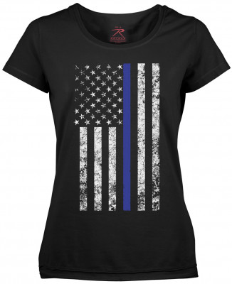 Женская футболка американский флаг с синей полосой Rothco Women's Thin Blue Line Longer T-Shirt 5688, фото