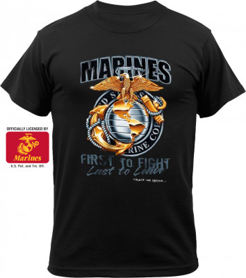 Футболка c эмблемой Морской Пехоты США Black Ink® Printed T-Shirt Black (Marines First To Fight Globe & Anchor) 80280, фото