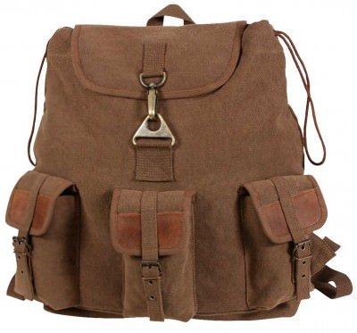 Классический коричневый винтажный рюкзак путешественника Rothco Vintage Canvas Wayfarer Backpack w/ Leather Accents 9693, фото