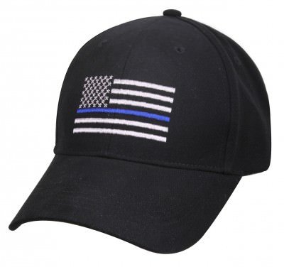 Бейсболка с вышитым приглушенным флагом США с синей полосой Rothco Thin Blue Line Flag Low Profile Cap Black 99885 , фото