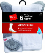 Hanes FreshIQ Max Cushion Crew Socks White 6 pcs