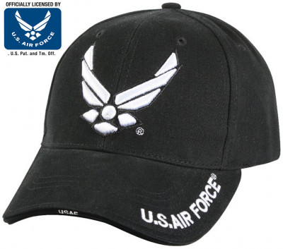 Лицензированная черная бейсболка с вышитой эмблемой ВВС США Rothco Deluxe U.S. Air Force Wing Low Profile Insignia Cap Black 9384, фото