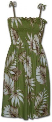 Гавайский шелковый сарафан Pacific Legend Rayon Tube Dress - 708-101 Green, фото
