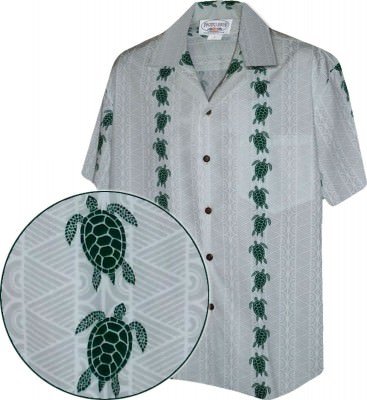 Белая мужская хлопковая гавайская рубашка (гавайка) производства США с черепашками Turtle Panels Men's Tropical Shirts, фото