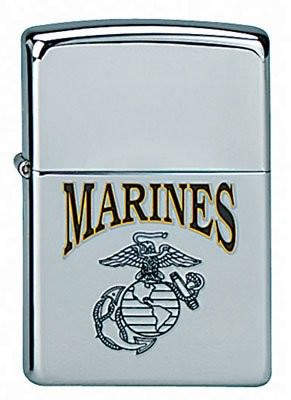 Зажигалка Zippo с эмблемой Морской Пехоты США Zippo® Lighter Silver w/ Marines G/A Logo 4771, фото