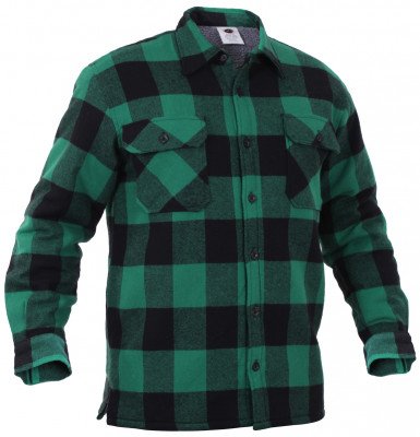 Рубашка зеленая фланелевая с мехом Rothco Extra Heavyweight Buffalo Plaid Sherpa-lined Flannel Shirt Green 3735, фото