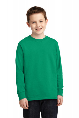 Детская зеленая американская хлопковая футболка с длинным рукавом Port & Company® Youth Long Sleeve Core Cotton Tee Kelly, фото